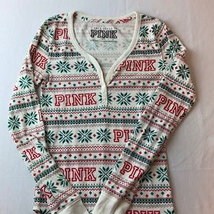 PINK Thermal Sleep Top - holiday fair isle print